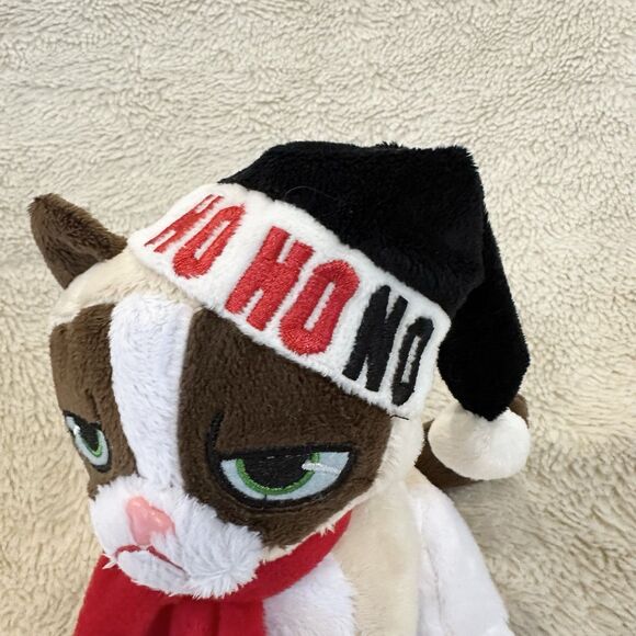 Official Grumpy Cat 7" Plush Christmas Kitty HO HO NO Black Hat Red Scarf - Picture 2 of 5
